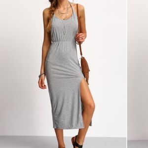 Gray Halterneck Backless Split Side Dress Size S